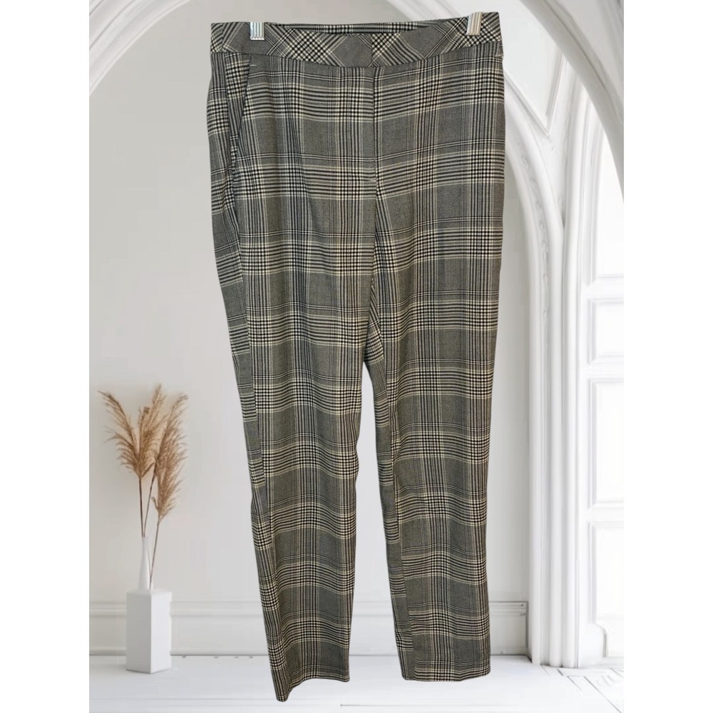 H&M Plaid Ankle Pants Size 2 Gray Career Casual Stretch‎ Trousers